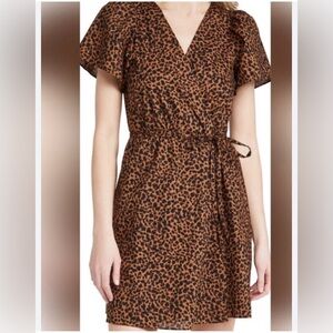 Women's - Madewell Painted Leopard Flutter Sleeve Wrap Mini Dress Size XL
